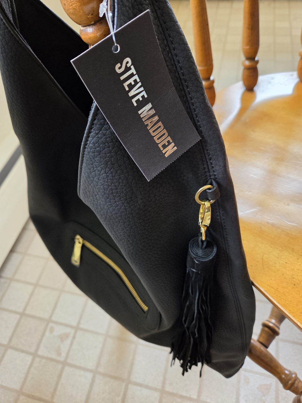 Steve Madden Black Women's Hobo Bag with Tassel